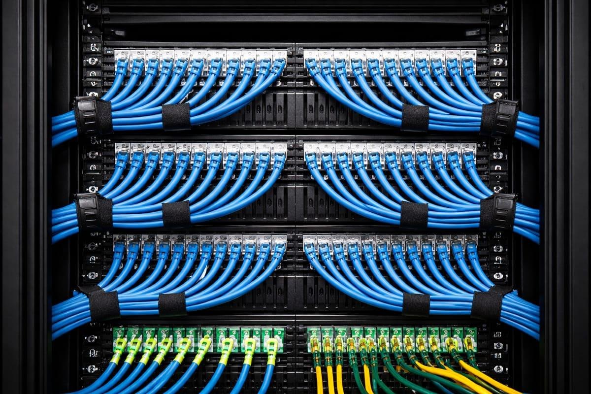 Network Cabling (Cat6 & Cat6A) - Structured Cat6 and Cat6A cabling, patch panels and tidy comms cabinets.