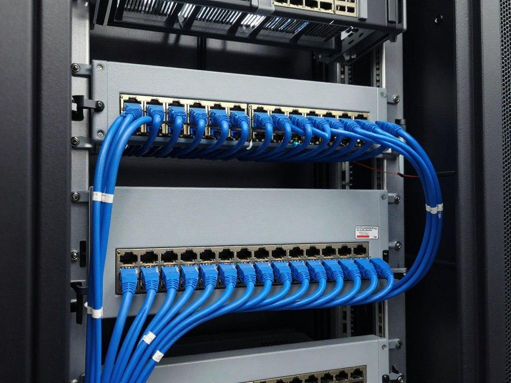 Neatly patched Cat6 network cabinet